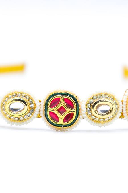 Foot Fuel_Gold Crystals, Beads Studded Brooch Hairband _Online_at_Aza_Fashions