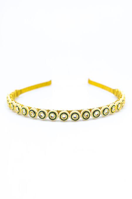 Foot Fuel Gold Beads, Crystals Embellished Brooch Hairband 