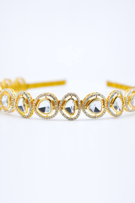Foot Fuel_Gold Crystals Clear Studded Brooch Hairband _Online_at_Aza_Fashions