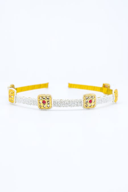 Foot Fuel Gold Crystals, Beads Square Studded Brooch Hairband