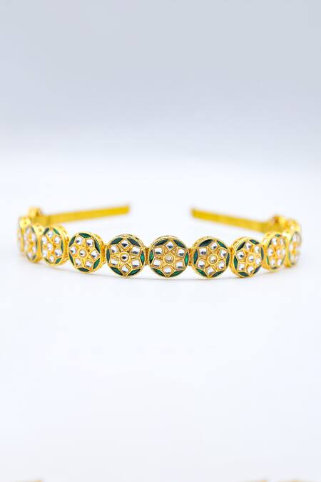 Foot Fuel_Gold Crystals, Beads Carved Studded Brooch Hairband _Online_at_Aza_Fashions