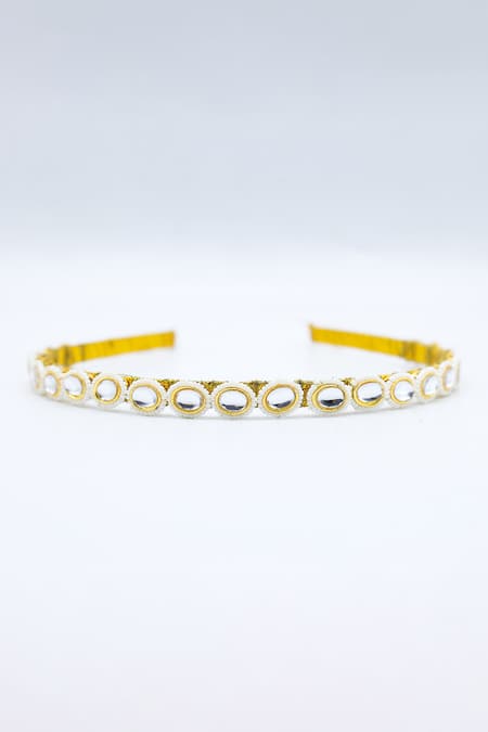 Buy_Foot Fuel_Gold Beads, Crystals Lined Brooch Hairband _Online_at_Aza_Fashions