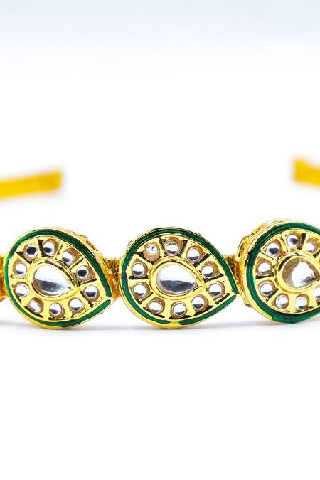 Foot Fuel_Gold Beads, Crystals, Stones Tear Drop Shaped Hairband _Online_at_Aza_Fashions