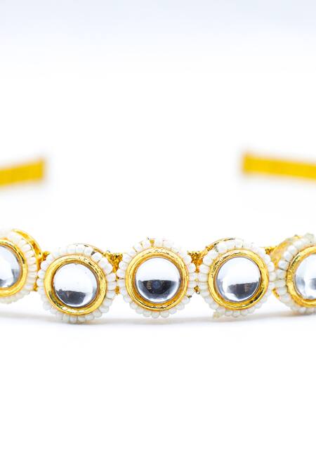 Foot Fuel_Gold Beads, Crystals, Stones Embellished Hairband _Online_at_Aza_Fashions