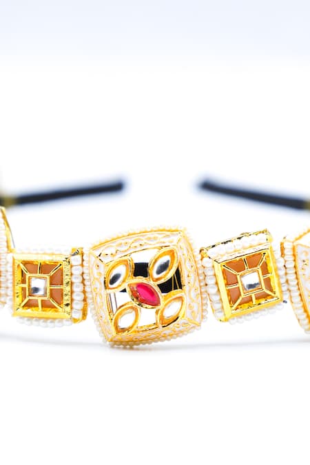 Foot Fuel_Gold Beads, Crystals, Stones Studded Hairband _Online_at_Aza_Fashions