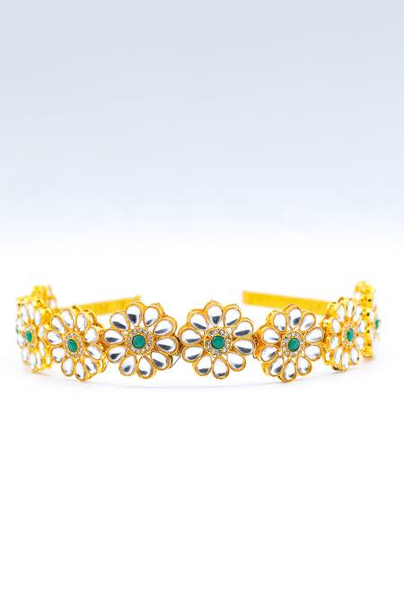 Foot Fuel_Gold Beads, Crystals Flower Shaped Hairband _Online_at_Aza_Fashions