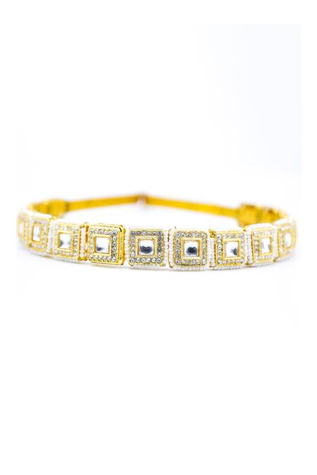 Foot Fuel_Gold Beads, Crystals, Stones Studded Hairband _Online_at_Aza_Fashions