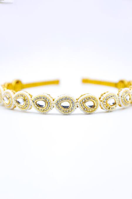 Foot Fuel_Gold Beads, Crystals, Stones Tear Drop Studded Hairband _Online_at_Aza_Fashions