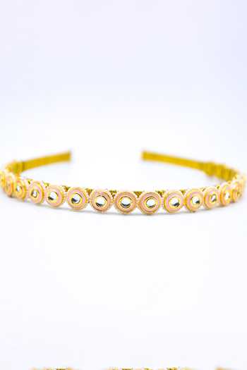 Shop Foot Fuel Gold Crystals, Beads, Stones Circular Shaped Studded Hairband at Aza Fashions Shop_Foot Fuel_Gold Crystals, Beads, Stones Circular Shaped Studded Hairband _at_Aza_Fashions