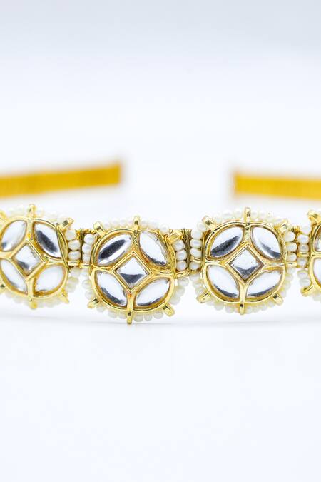 Foot Fuel_Gold Crystals, Beads, Stones Embellished Hairband _Online_at_Aza_Fashions