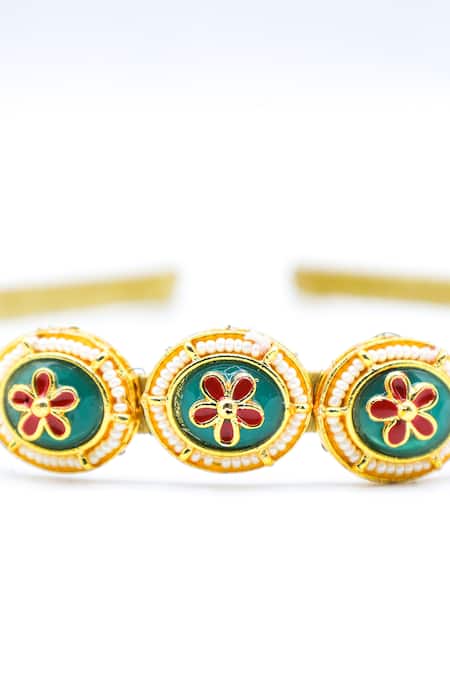 Foot Fuel Gold Beads, Crystals Floral Carved Hairband Online at Aza Fashions Foot Fuel_Gold Beads, Crystals Floral Carved Hairband _Online_at_Aza_Fashions