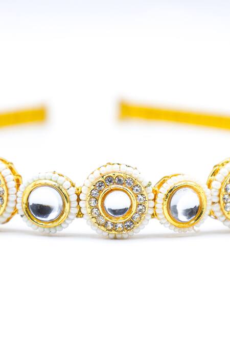 Foot Fuel_Gold Crystals, Beads Embellished Hairband _Online_at_Aza_Fashions