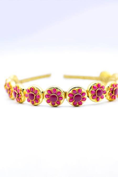 Foot Fuel_Gold Crystals Blossom Studded Hair Band _Online_at_Aza_Fashions