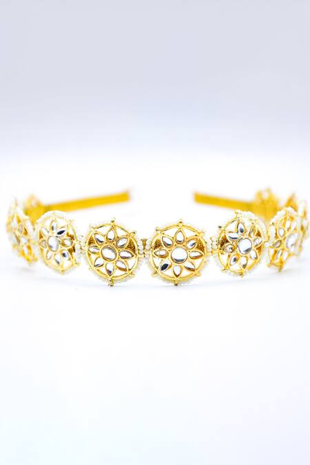 Foot Fuel_Gold Crystals, Beads Tulip Ferna And Studded Hair Band _Online_at_Aza_Fashions