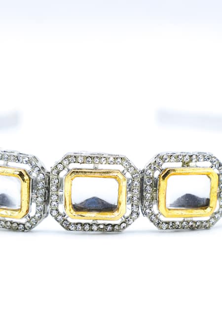 Foot Fuel_Gold Beads, Crystals Geometric Shaped Broach Studded Hairband _Online_at_Aza_Fashions