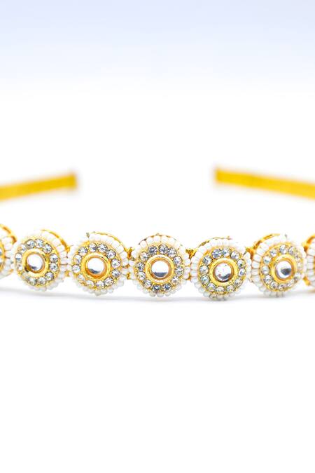 Foot Fuel_Gold Crystals, Beads Circular Embellished Hairband _Online_at_Aza_Fashions