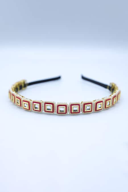 Foot Fuel Gold Crystals, Beads Quad Twine And Studded Hair Band 