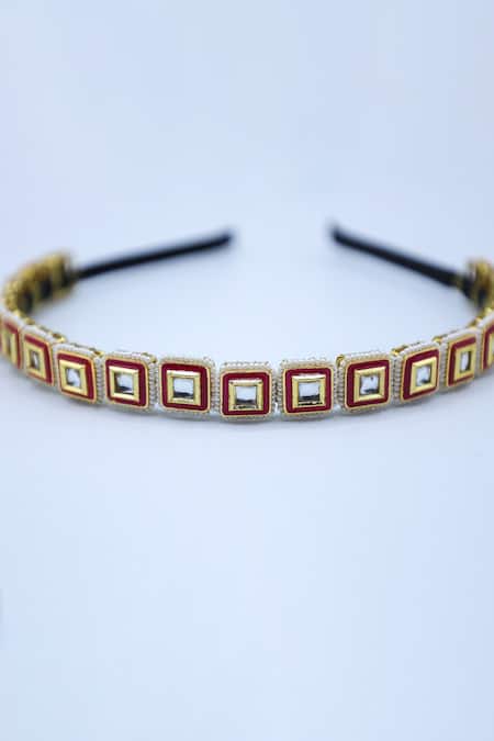 Shop Foot Fuel Gold Crystals, Beads Quad Twine And Studded Hair Band at Aza Fashions Shop_Foot Fuel_Gold Crystals, Beads Quad Twine And Studded Hair Band _at_Aza_Fashions