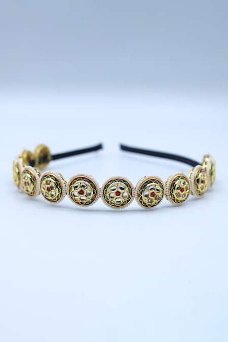 Foot Fuel Gold Crystals, Beads Streak Fleur And Studded Hair Band 