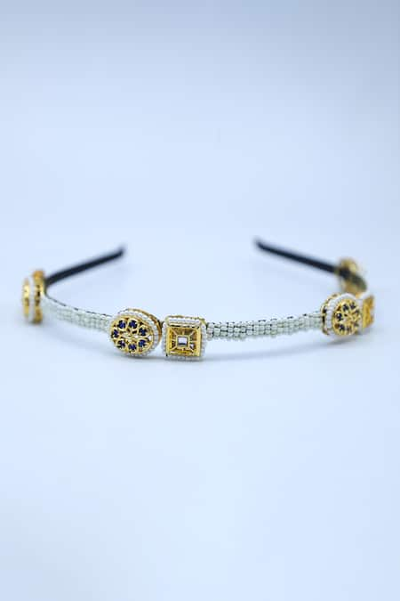 Foot Fuel Gold Crystals Circlet Fleur And Pearl Studded Hair Band 