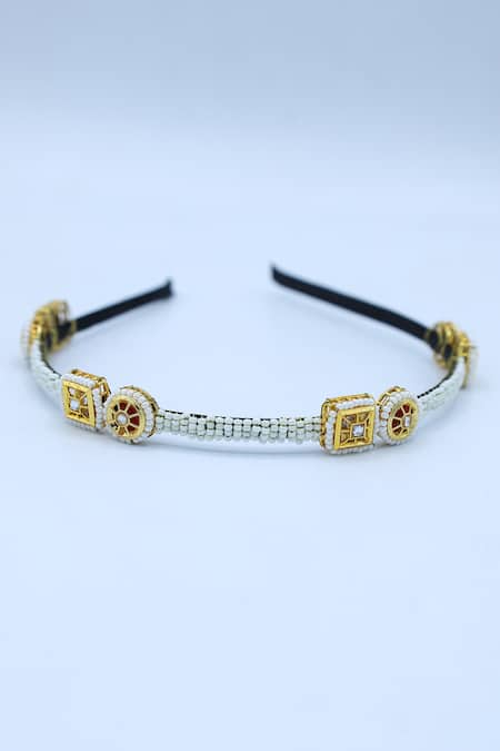 Foot Fuel Gold Crystals Circlet Flora And Pearl Studded Hair Band 