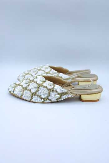 Buy_Foot Fuel_Gold Cut Work, Pearls, Sequins Jaan Embroidered Mules _Online_at_Aza_Fashions