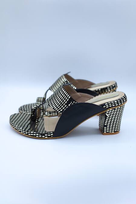 Foot Fuel_Black Foil Printing Aapse Work Heels _Online_at_Aza_Fashions