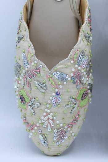 Foot Fuel_Gold Sequins, Zari Ishq Love Anchor Thread Embroidered Mules _Online_at_Aza_Fashions