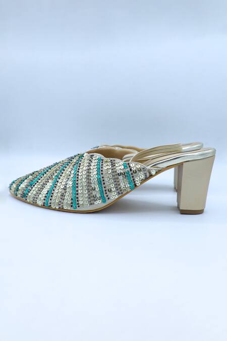 Shop_Foot Fuel_Gold Sequin Duniyaa Embroidered Heels _at_Aza_Fashions