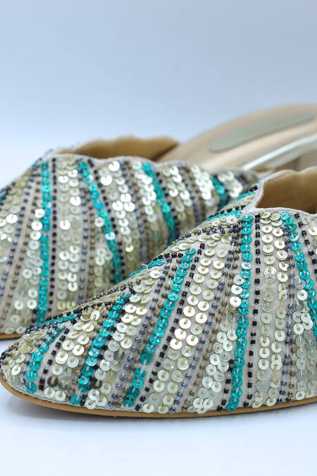 Foot Fuel_Gold Sequin Duniyaa Embroidered Heels _Online_at_Aza_Fashions