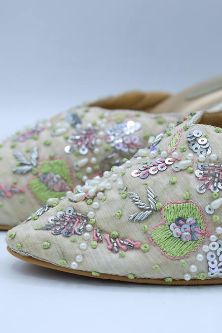 Foot Fuel_Gold Zari, Sequins, Embroidery Fizaaaa Zardozi Embellished Heels _Online_at_Aza_Fashions