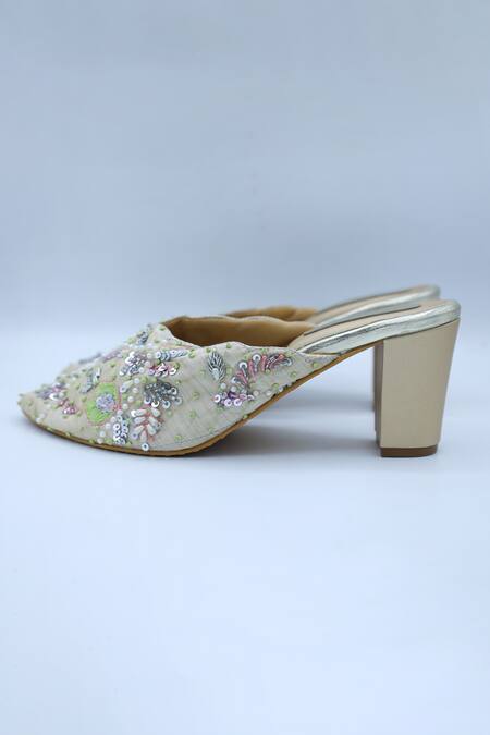 Buy_Foot Fuel_Gold Zari, Sequins, Embroidery Fizaaaa Zardozi Embellished Heels _Online_at_Aza_Fashions