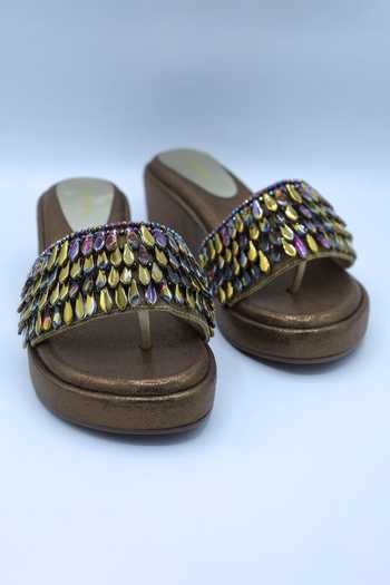 Buy Foot Fuel Gold Beads Antique Crystal Embellished Wedges at Aza Fashions Buy_Foot Fuel_Gold Beads Antique Crystal Embellished Wedges _at_Aza_Fashions