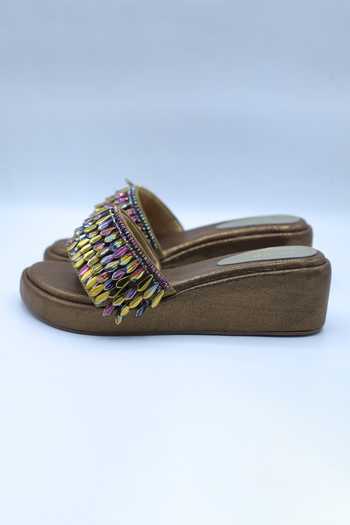 Shop Foot Fuel Gold Beads Antique Crystal Embellished Wedges at Aza Fashions Shop_Foot Fuel_Gold Beads Antique Crystal Embellished Wedges _at_Aza_Fashions