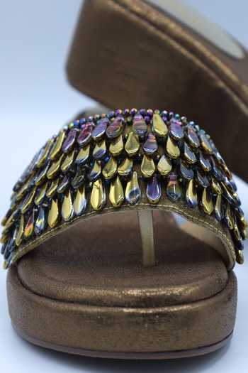 Foot Fuel Gold Beads Antique Crystal Embellished Wedges Online at Aza Fashions Foot Fuel_Gold Beads Antique Crystal Embellished Wedges _Online_at_Aza_Fashions