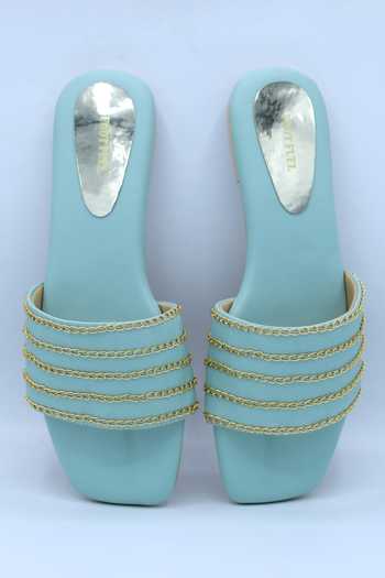 Shop Foot Fuel Green Sea Chain Embellished Flats at Aza Fashions Shop_Foot Fuel_Green Sea Chain Embellished Flats _at_Aza_Fashions