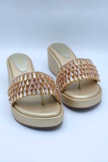 Buy Foot Fuel Gold Crystals Embellished Metallic Wedges at Aza Fashions Buy_Foot Fuel_Gold Crystals Embellished Metallic Wedges _at_Aza_Fashions