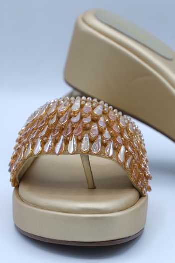 Foot Fuel Gold Crystals Embellished Metallic Wedges Online at Aza Fashions Foot Fuel_Gold Crystals Embellished Metallic Wedges _Online_at_Aza_Fashions
