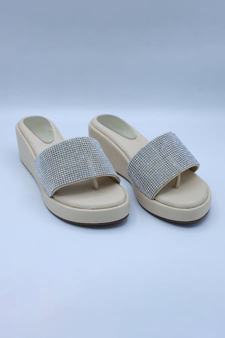 Shop Foot Fuel Gold Rhinestones Step Love Embellished Wedges at Aza Fashions Shop_Foot Fuel_Gold Rhinestones Step Love Embellished Wedges _at_Aza_Fashions