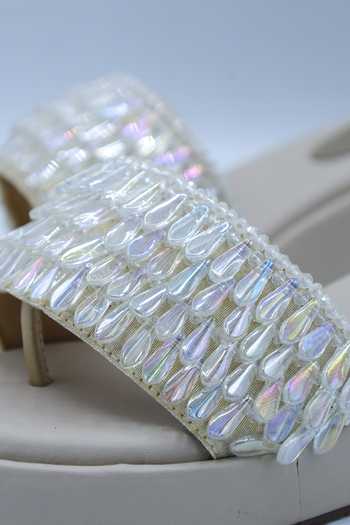 Foot Fuel_White Beads Crystal Embellished Wedges _Online_at_Aza_Fashions