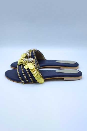 Shop Foot Fuel Blue Chain And Coin Tassel Embellished Flats at Aza Fashions Shop_Foot Fuel_Blue Chain And Coin Tassel Embellished Flats _at_Aza_Fashions