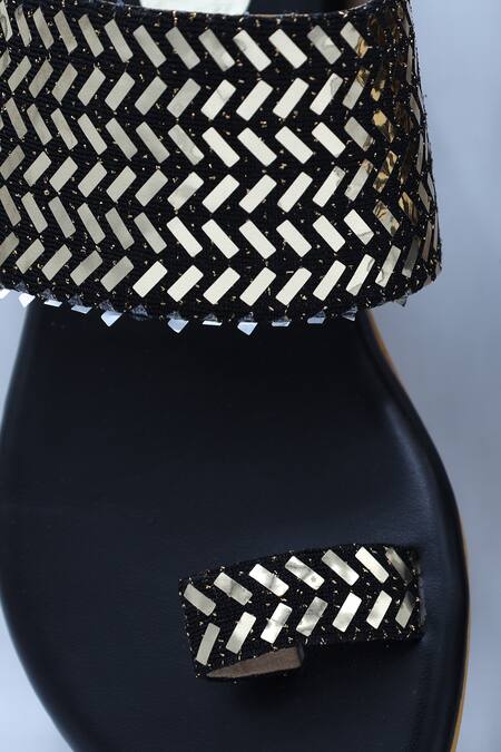 Foot Fuel_Black Meeta Mirror Embellished Flats _Online_at_Aza_Fashions