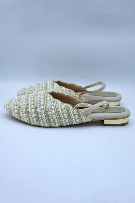 Shop_Foot Fuel_Gold Diddaaa Embellished Mules _at_Aza_Fashions