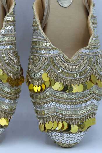 Foot Fuel_Gold Sukoon Mila Embellished Mules _Online_at_Aza_Fashions