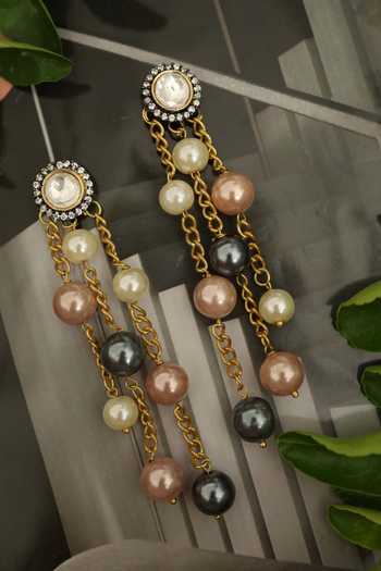 Shop Do Taara Grey Stones, Diamonds, Pearls Polki And Embellished Earrings at Aza Fashions Shop_Do Taara_Grey Stones, Diamonds, Pearls Polki And Embellished Earrings _at_Aza_Fashions