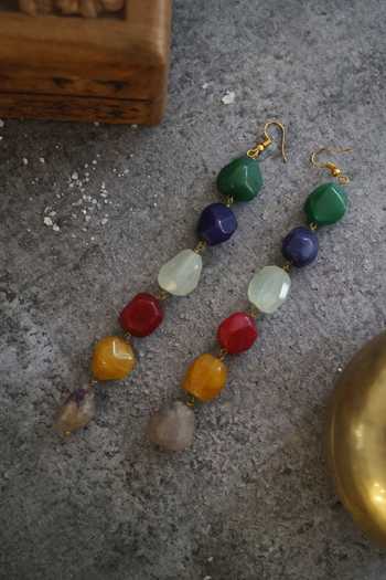Shop Do Taara Multi Color Stones Embellished Danglers at Aza Fashions Shop_Do Taara_Multi Color Stones Embellished Danglers _at_Aza_Fashions