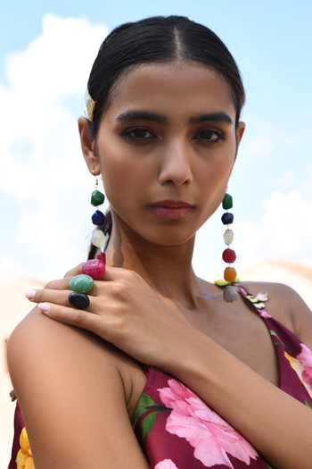 Do Taara Multi Color Stones Embellished Danglers at Aza Fashions Do Taara_Multi Color Stones Embellished Danglers _at_Aza_Fashions