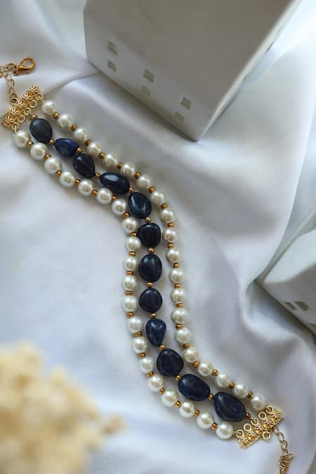 Shop Do Taara Blue Natural Stone Pearl Choker at Aza Fashions Shop_Do Taara_Blue Natural Stone Pearl Choker _at_Aza_Fashions