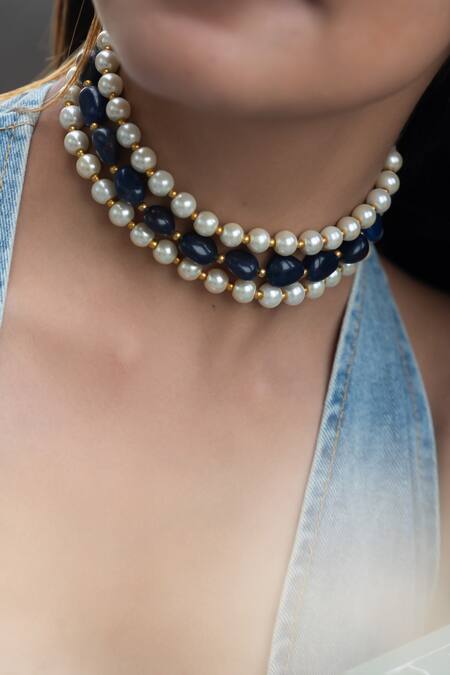 Buy Do Taara Blue Natural Stone Pearl Choker Online at Aza Fashions Buy_Do Taara_Blue Natural Stone Pearl Choker _Online_at_Aza_Fashions