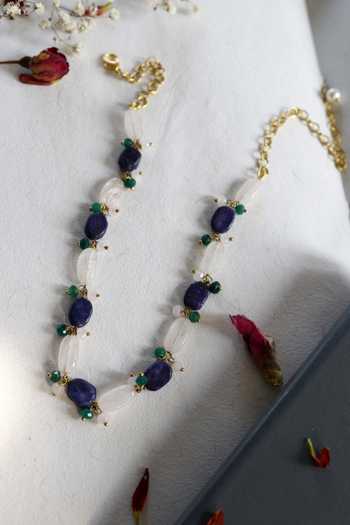 Shop Do Taara Blue Natural Stone Bead Choker at Aza Fashions Shop_Do Taara_Blue Natural Stone Bead Choker _at_Aza_Fashions